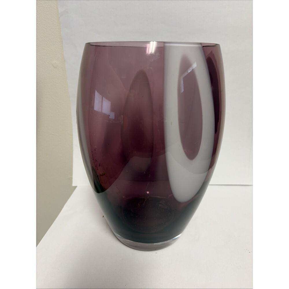 Blown Crystal Glass Amethyst Purple White Vase 10.5 x 6 x 4.25" Made In Poland - Picture 5 of 7